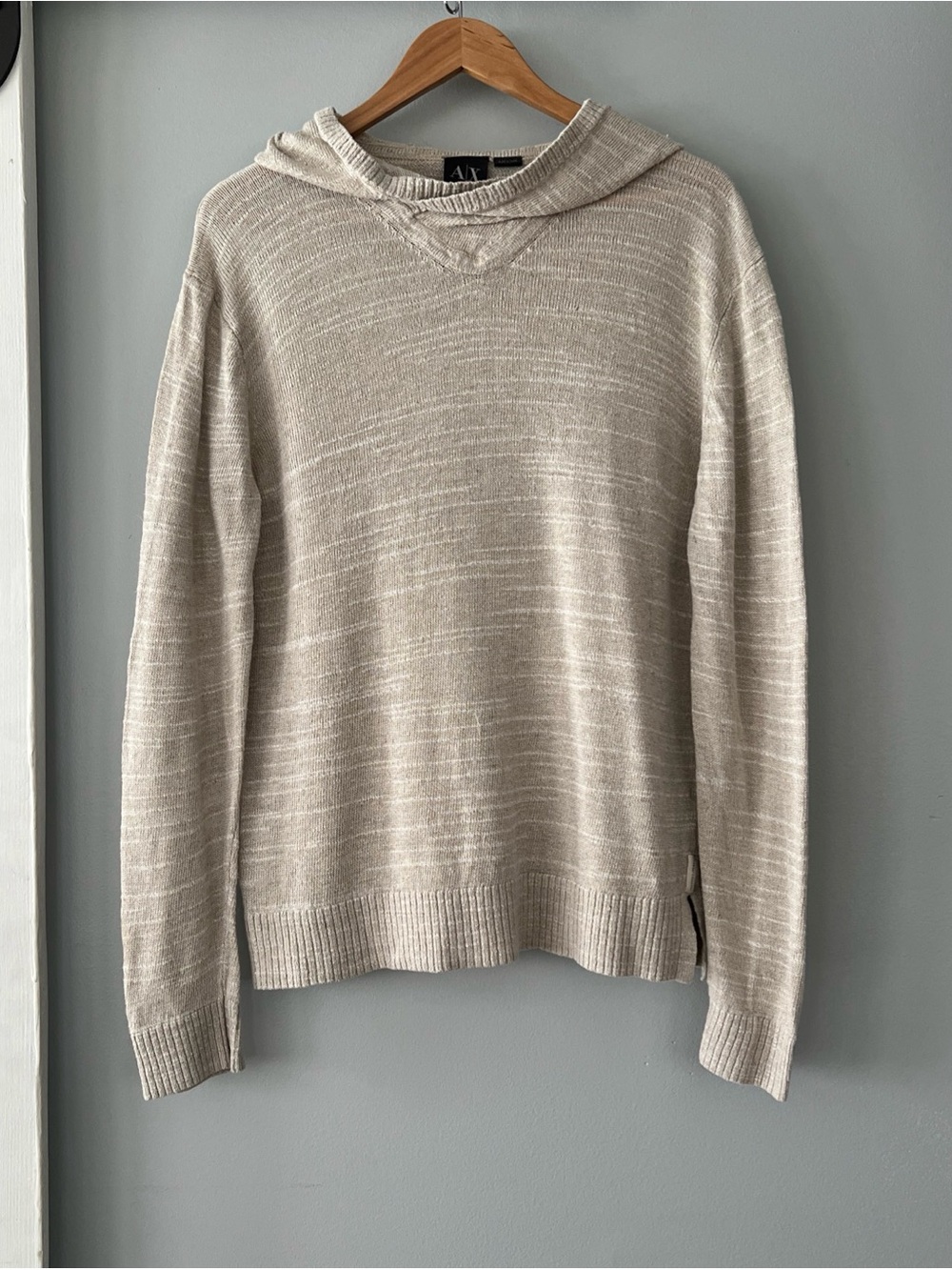 Armani Exchange Hoodie Size Large Beige Heathered Linen Blend Knit Pullover